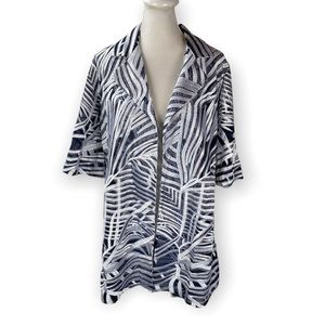 chicos 1 long blazer Shear Open Cardigan Blue White 3/4 Sleeves.